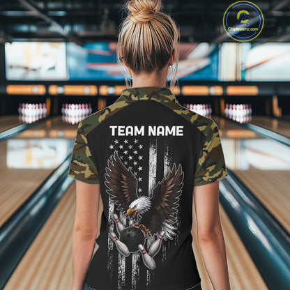 Patriotic USA Flag Darts Polo 1/4-Zip Shirt For Men Custom Green Military Camouflage Darts Team Jersey NYN4513