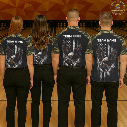 Patriotic USA Flag Darts Polo 1/4-Zip Shirt For Women Custom Green Military Camouflage Darts Team Jersey NYN4513