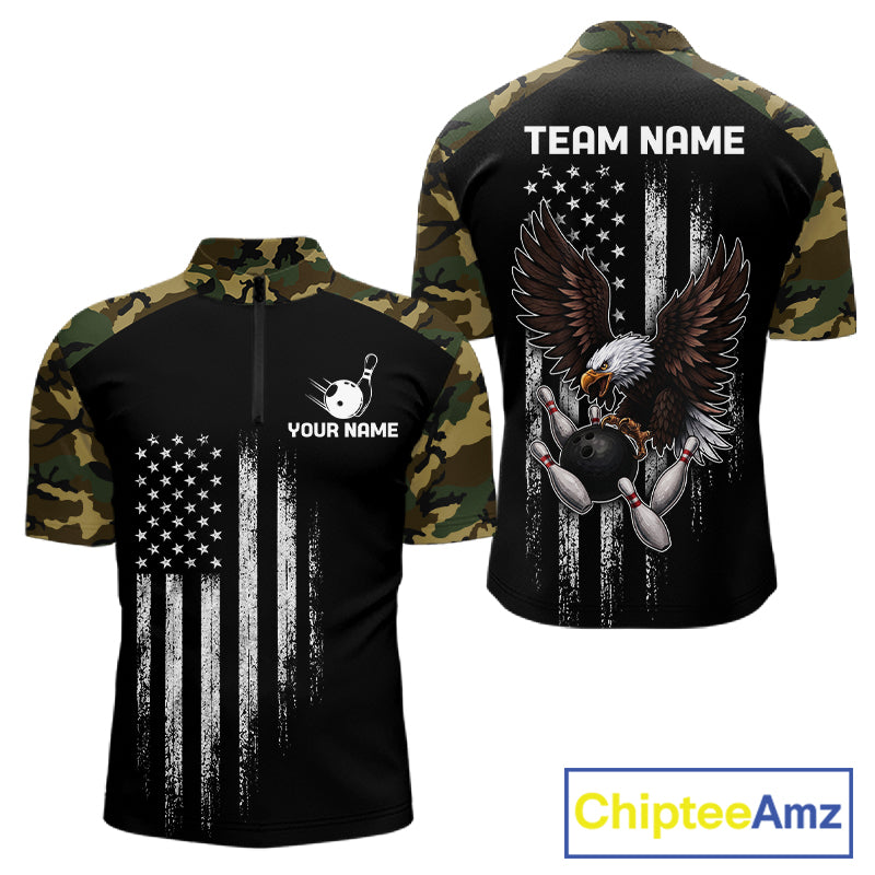 Patriotic USA Flag Darts Polo 1/4-Zip Shirt For Women Custom Green Military Camouflage Darts Team Jersey NYN4513