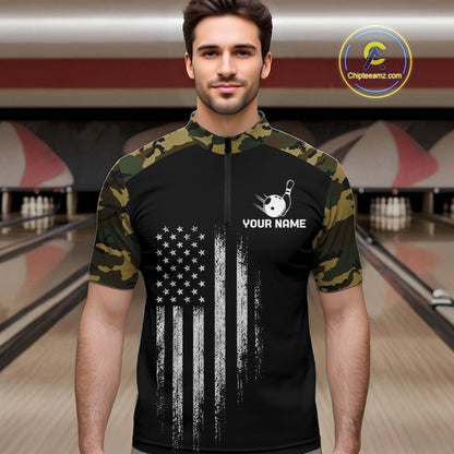 Patriotic USA Flag Darts Polo 1/4-Zip Shirt For Women Custom Green Military Camouflage Darts Team Jersey NYN4513