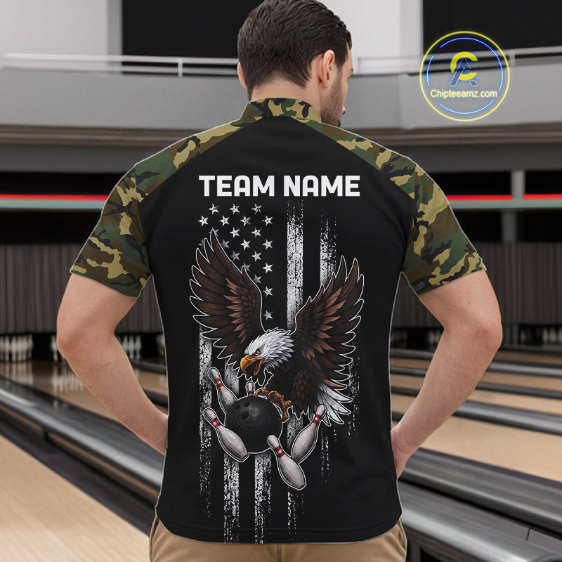 Patriotic USA Flag Darts Polo 1/4-Zip Shirt For Women Custom Green Military Camouflage Darts Team Jersey NYN4513
