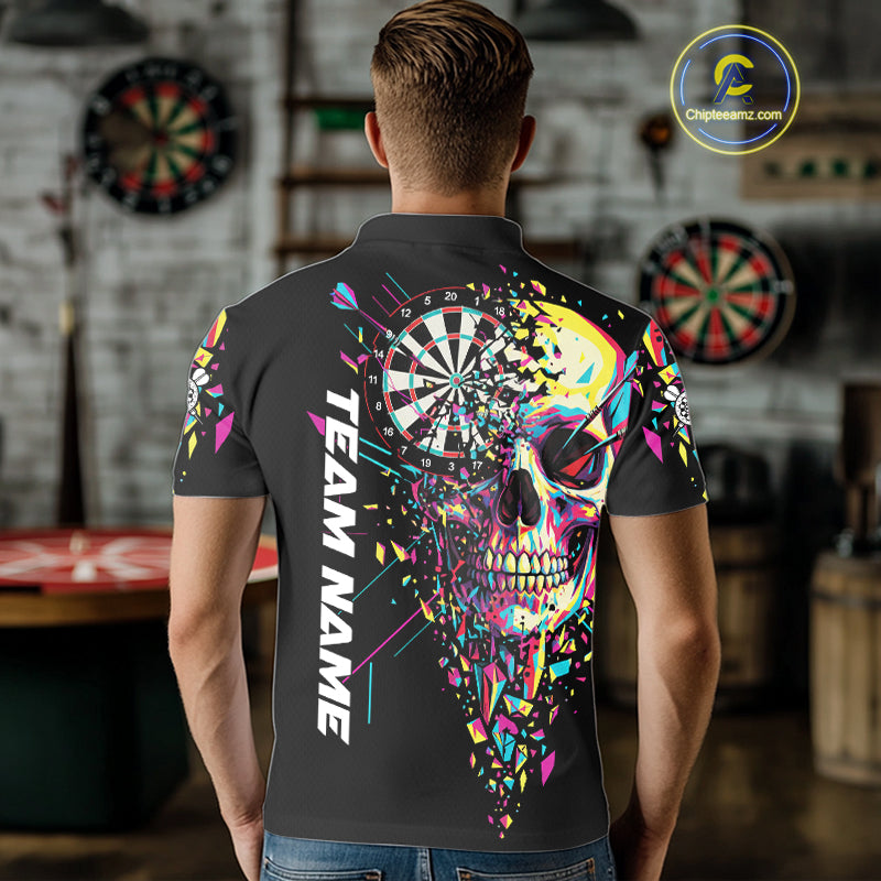 Custom Colorful Shatter Skull & Dartboard Darts Polo Shirt For Men Cracked Dart Jerseys NYN1960