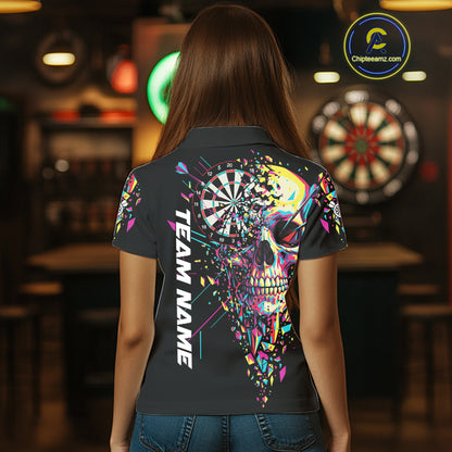 Custom Colorful Shatter Skull & Dartboard Darts Polo Shirt For Women Cracked Dart Jerseys NYN1960