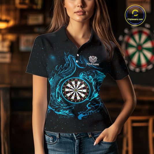 Custom Tiger And Dragon Blue Dartboard Women Darts Polo League Shirts Funny Dart Jerseys NYN2216