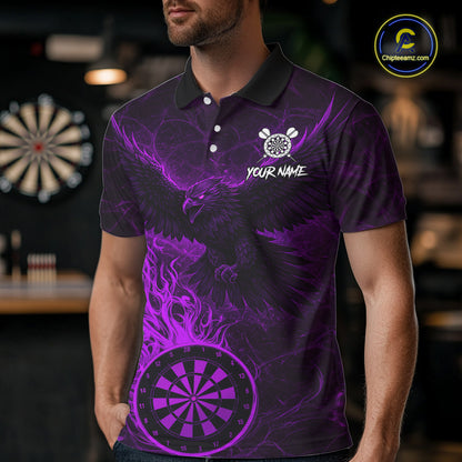 Purple Grunge Eagle Fire Flame Dartboard Men Darts Polo Shirts Custom Dart Team Jerseys NYN2506