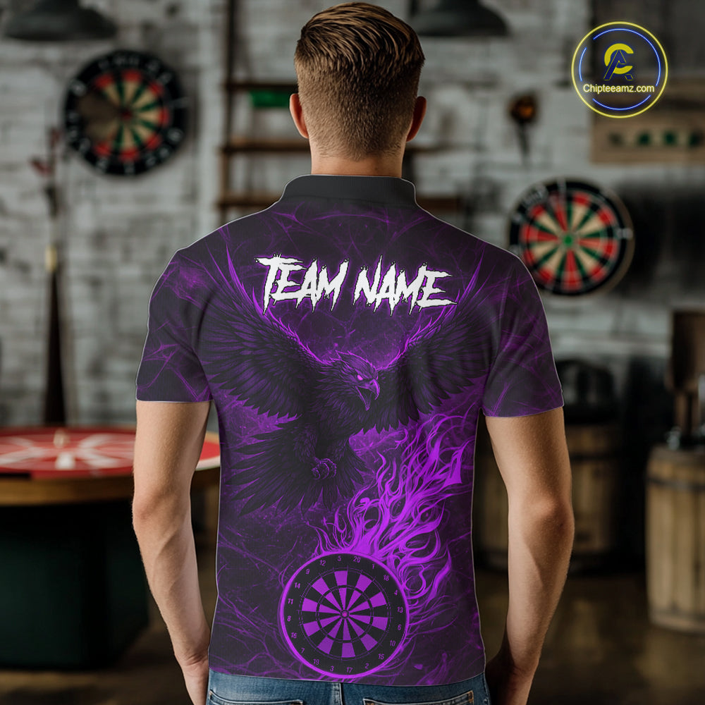 Purple Grunge Eagle Fire Flame Dartboard Men Darts Polo Shirts Custom Dart Team Jerseys NYN2506
