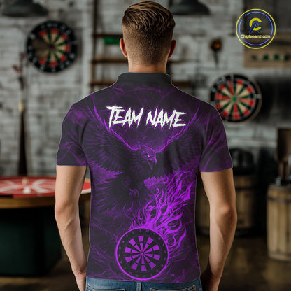 Purple Grunge Eagle Fire Flame Dartboard Men Darts Polo Shirts Custom Dart Team Jerseys NYN2506