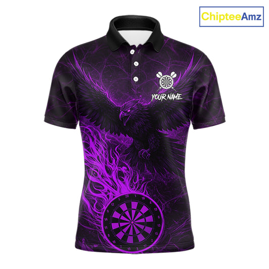 Purple Grunge Eagle Fire Flame Dartboard Men Darts Polo Shirts Custom Dart Team Jerseys NYN2506