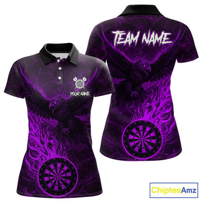 Purple Grunge Eagle Fire Flame Dartboard Women Darts Polo Shirts Custom Dart Team Jerseys NYN2506