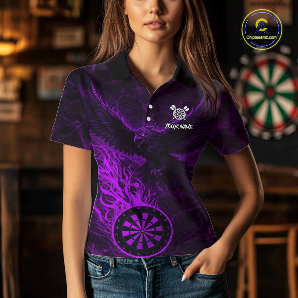Purple Grunge Eagle Fire Flame Dartboard Women Darts Polo Shirts Custom Dart Team Jerseys NYN2506