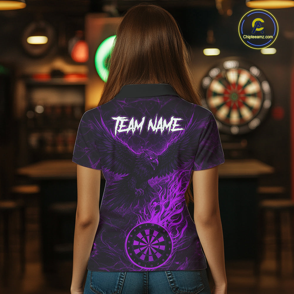 Purple Grunge Eagle Fire Flame Dartboard Women Darts Polo Shirts Custom Dart Team Jerseys NYN2506