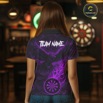 Purple Grunge Eagle Fire Flame Dartboard Women Darts Polo Shirts Custom Dart Team Jerseys NYN2506