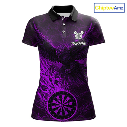 Purple Grunge Eagle Fire Flame Dartboard Women Darts Polo Shirts Custom Dart Team Jerseys NYN2506