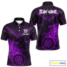 Load image into Gallery viewer, Purple Grunge Eagle Fire Flame Dartboard Men Darts Polo Shirts Custom Dart Team Jerseys NYN2506