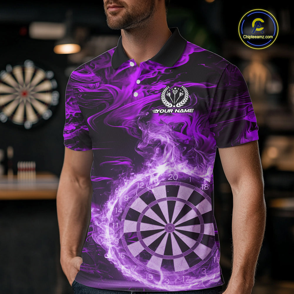 Black And Purple Smoking Dartboard & Arrow Men Darts Polo Shirt Custom Dart Team Jerseys NYN2512