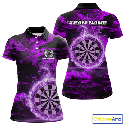 Black And Purple Smoking Dartboard & Arrow Women Darts Polo Shirt Custom Dart Team Jerseys NYN2512