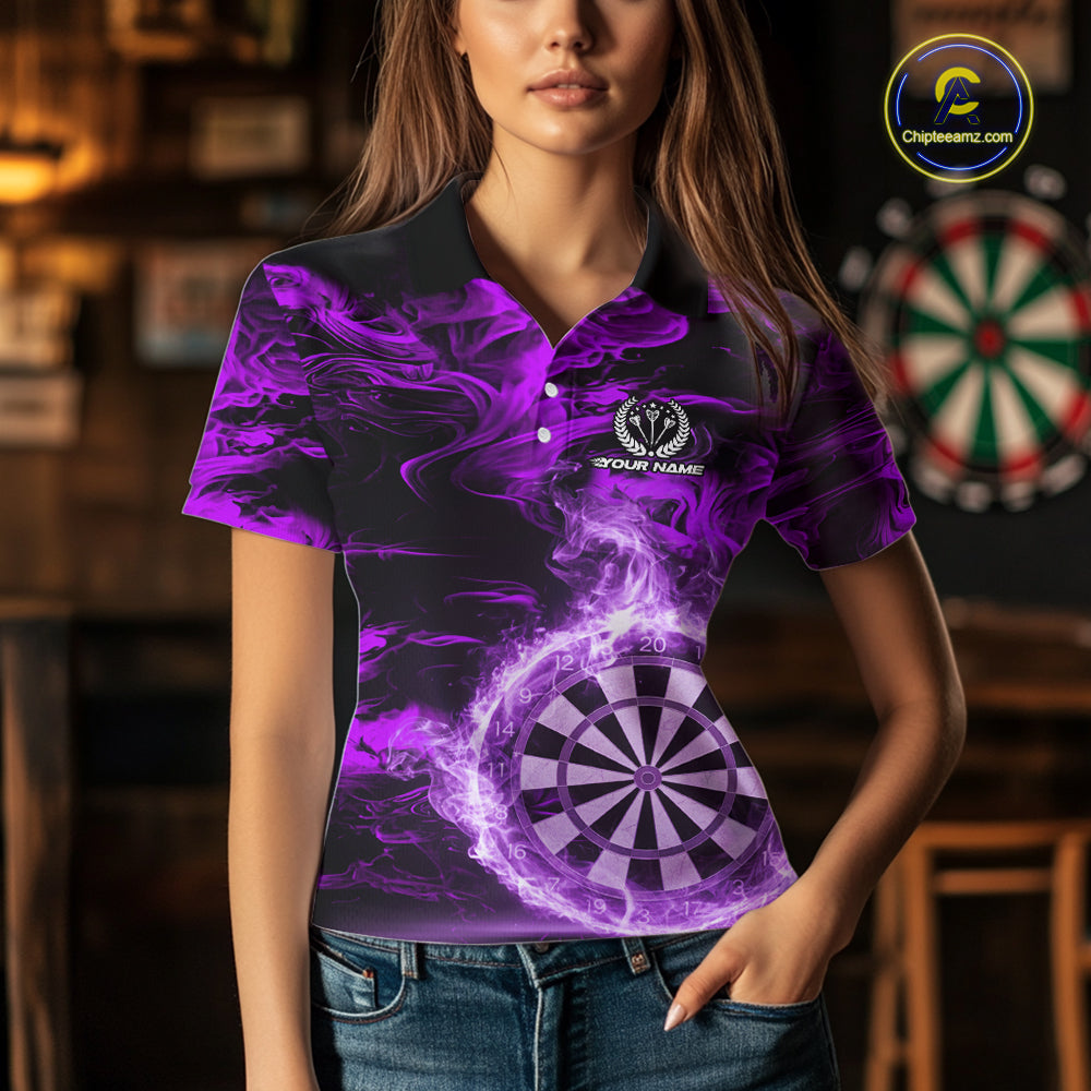 Black And Purple Smoking Dartboard & Arrow Women Darts Polo Shirt Custom Dart Team Jerseys NYN2512