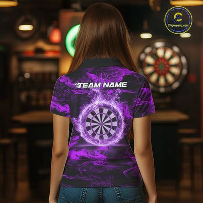Black And Purple Smoking Dartboard & Arrow Women Darts Polo Shirt Custom Dart Team Jerseys NYN2512