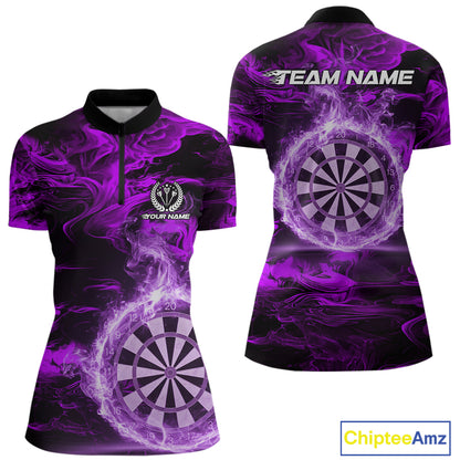 Black And Purple Smoking Dartboard & Arrow Women Darts Quarter-Zip Shirt Custom Dart Team Jerseys NYN2512