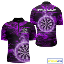 Load image into Gallery viewer, Black And Purple Smoking Dartboard &amp; Arrow Men Darts Quarter-Zip Shirt Custom Dart Team Jerseys NYN2512