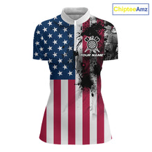 Load image into Gallery viewer, Personalized American Flag Black Splatter Dart 1/4-Zip Shirts For Women Custom Dart Team Jerseys NYN2711