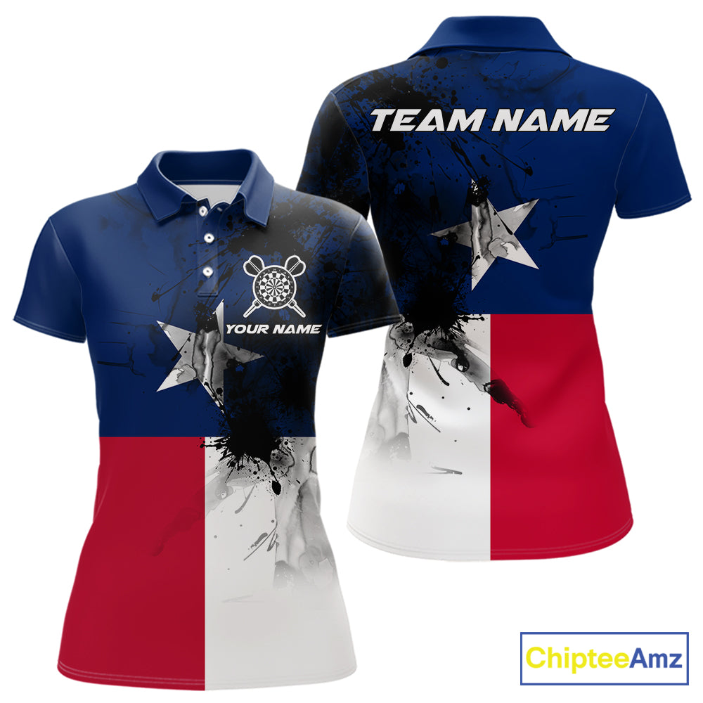Personalized Texas Flag Black Splatter Dart Polo Shirts For Women Custom Dart Team Jerseys NYN2712