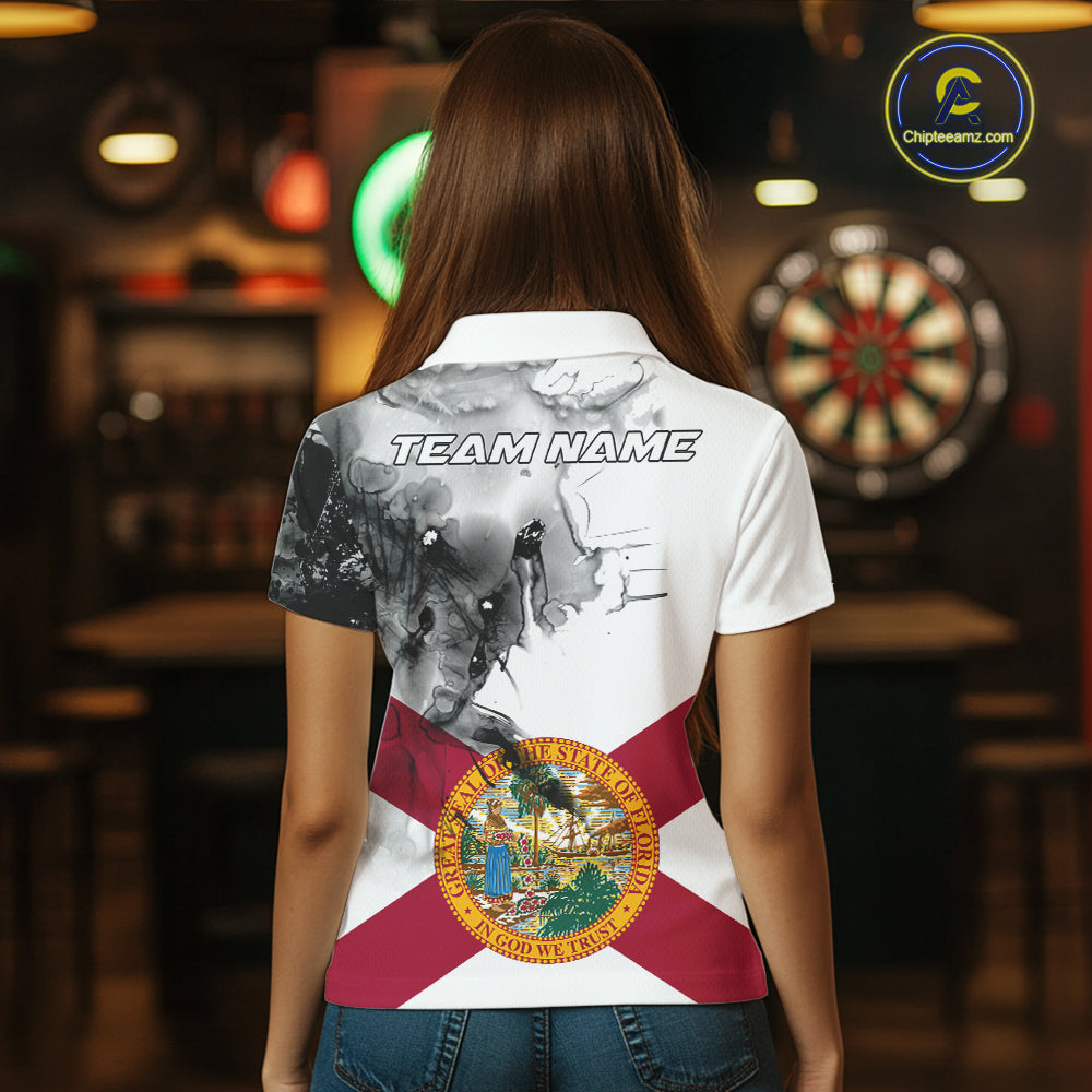 Personalized Florida Flag Black Splatter Dart Polo Shirts For Women Custom Dart Team Jerseys NYN2713