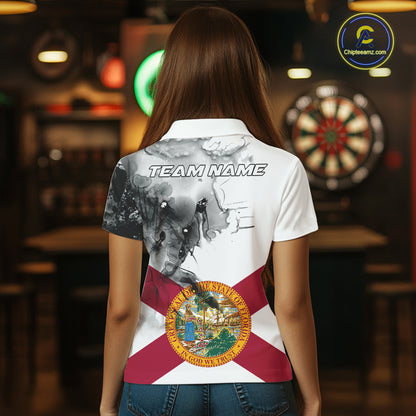 Personalized Florida Flag Black Splatter Dart Polo Shirts For Women Custom Dart Team Jerseys NYN2713