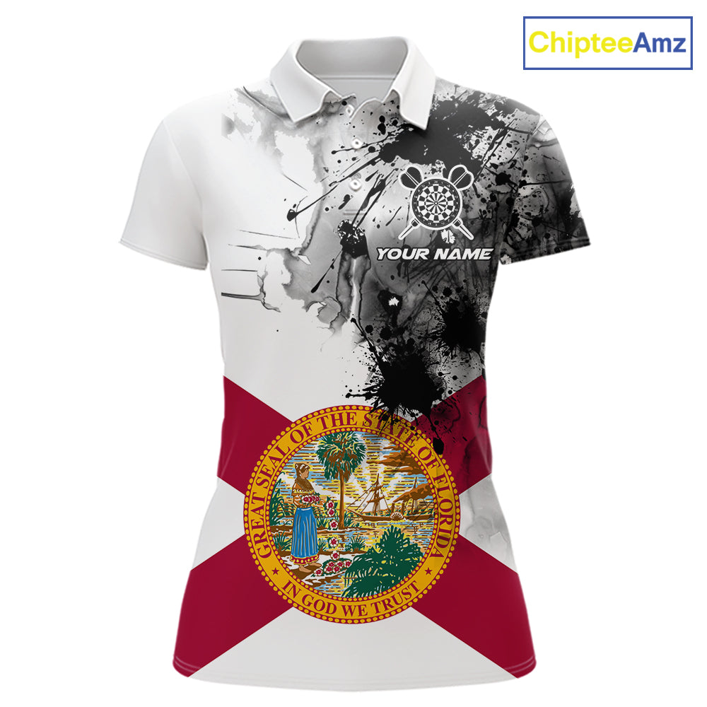 Personalized Florida Flag Black Splatter Dart Polo Shirts For Women Custom Dart Team Jerseys NYN2713