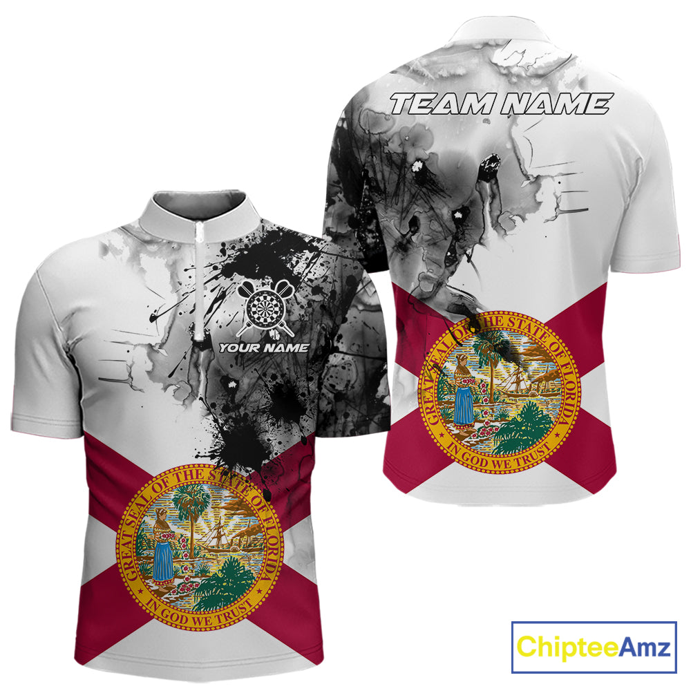 Personalized Florida Flag Black Splatter Dart 1/4-Zip Shirts For Men Custom Dart Team Jerseys NYN2713