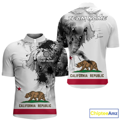 Personalized California Flag Black Splatter Dart 1/4-Zip Shirts For Men Custom Dart Team Jerseys NYN2714