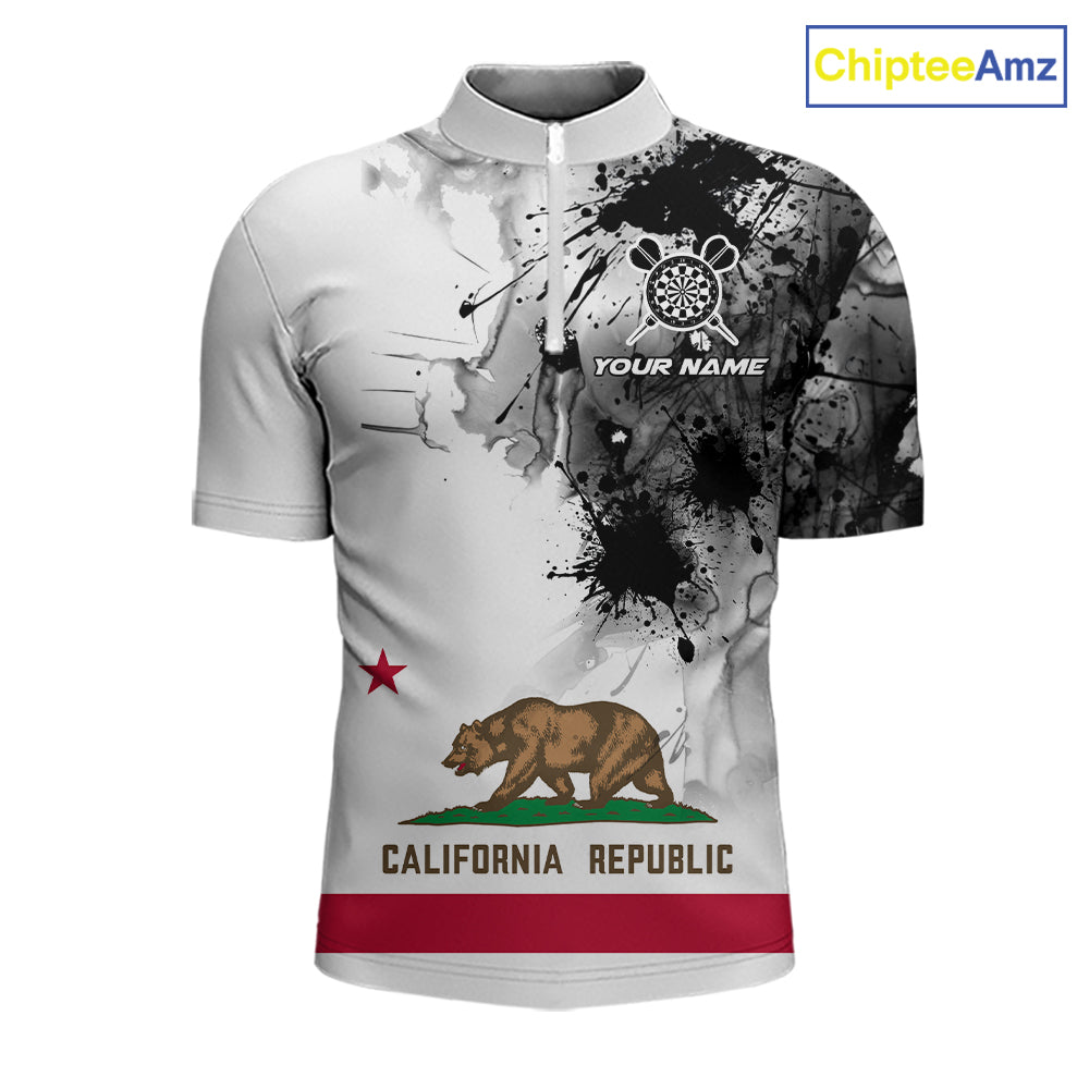 Personalized California Flag Black Splatter Dart 1/4-Zip Shirts For Men Custom Dart Team Jerseys NYN2714