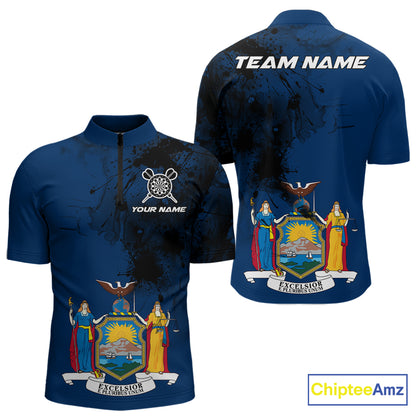 Personalized New York Flag Black Splatter Dart 1/4-Zip  Shirts For Men Custom Dart Team Jerseys NYN2715