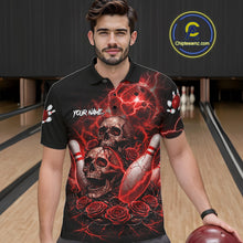 Load image into Gallery viewer, Red Strike Lightning Bowling Custom Team Shirts For Men, Skull Roses Outfit Bowling Team Jersey NYN3071