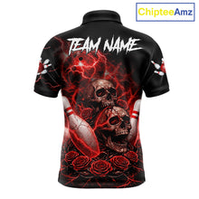 Load image into Gallery viewer, Red Strike Lightning Bowling Custom Team Shirts For Men, Skull Roses Outfit Bowling Team Jersey NYN3071