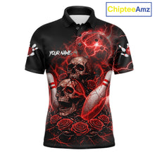 Load image into Gallery viewer, Red Strike Lightning Bowling Custom Team Shirts For Men, Skull Roses Outfit Bowling Team Jersey NYN3071