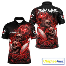 Load image into Gallery viewer, Red Strike Lightning Bowling Custom Team Shirts For Men, Skull Roses Outfit Bowling Team Jersey NYN3071