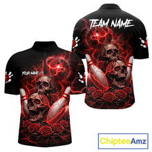 Load image into Gallery viewer, Red Strike Lightning Bowling Custom Team Shirts For Men, Skull Roses Outfit Bowling Team Jersey NYN3071