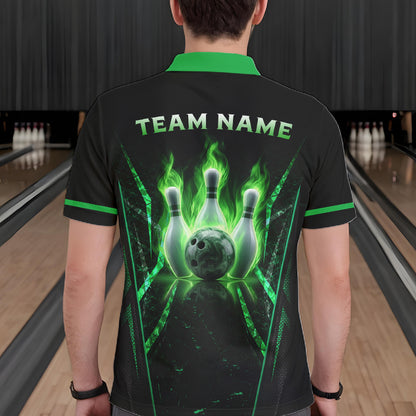 Custom Green Flaming Mens Bowling Jerseys Personalized Bowling Team Shirts For Bowlers NYN3075