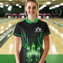 Load image into Gallery viewer, Custom Green Flaming Womens Bowling Jerseys Personalized Bowling Team Shirts For Bowlers NYN3075