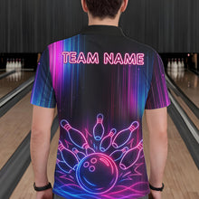Load image into Gallery viewer, Pink And Blue Neon Lightning Bowling Polo &amp; 1/4-Zip Shirt For Men Custom Team Bowling Jersey NYN3240