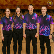Load image into Gallery viewer, Pink And Blue Neon Lightning Bowling Polo &amp; 1/4-Zip Shirt For Men Custom Team Bowling Jersey NYN3240