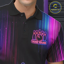 Load image into Gallery viewer, Pink And Blue Neon Lightning Bowling Polo &amp; 1/4-Zip Shirt For Men Custom Team Bowling Jersey NYN3240