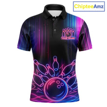 Load image into Gallery viewer, Pink And Blue Neon Lightning Bowling Polo &amp; 1/4-Zip Shirt For Men Custom Team Bowling Jersey NYN3240