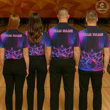 Load image into Gallery viewer, Pink And Blue Neon Lightning Bowling Polo &amp; 1/4-Zip Shirt For Men Custom Team Bowling Jersey NYN3240