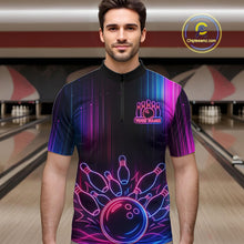 Load image into Gallery viewer, Pink And Blue Neon Lightning Bowling Polo &amp; 1/4-Zip Shirt For Men Custom Team Bowling Jersey NYN3240