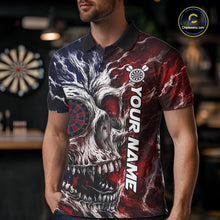 Load image into Gallery viewer, Red And Blue Smoking Skull Dartboard Mens Darts Shirt Personalized Team Darts Jersey NYN3246