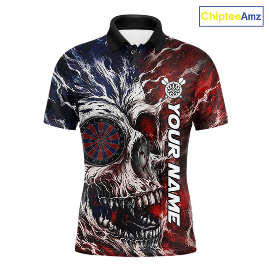 Red And Blue Smoking Skull Dartboard Mens Darts Shirt Personalized Team Darts Jersey NYN3246