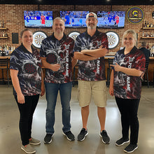Load image into Gallery viewer, Red And Blue Smoking Skull Dartboard Women Darts Shirt Personalized Team Darts Jersey NYN3246