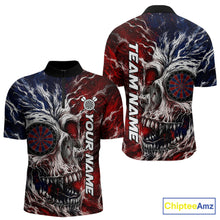 Load image into Gallery viewer, Red And Blue Smoking Skull Dartboard Mens Darts Shirt Personalized Team Darts Jersey NYN3246